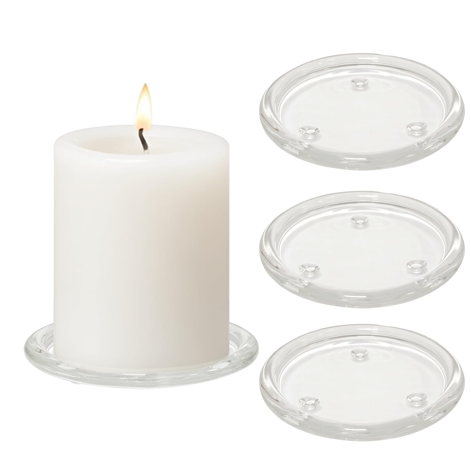 Photo 1 of 4PCS 4 Inch Clear Glass Candle Plates & Pillar Candle Holders - Small Round Candle Bases/Coasters for Dining & Wedding Table Centerpieces(Candle Not Included)
