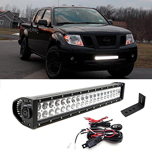 iJDMTOY 20" 120W High Power LED Light Bar w/ Lower Bumper Grille Mounting Bracket and On/Off Switch Wiring Kit For 2004-up 2nd Gen Nissan Frontier