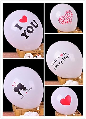 White Wedding Balloons, I Love You, Will You Marry Me, 5 Styles 12 Inch Latex Balloons for Romantic Wedding Proposal Marriage Decoration, with ribbons and Balloons Sealing Clip - 20pcs
