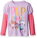 Paw Patrol Little Girls' Toddler Skye/Everest Pup Power! Toddler L/S 2-fer T-Shirt, Lilac/Hot Pink, 5T