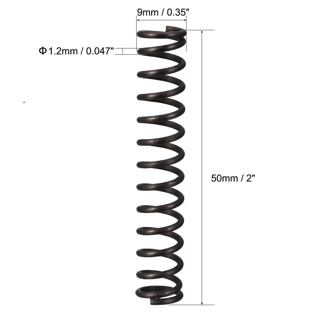 sourcingmap Compression Spring - 1.2mm Wire Dia , 9mm OD , 50mm Free Length Spring Steel Extension Spring,Black,10Pcs - Image 3