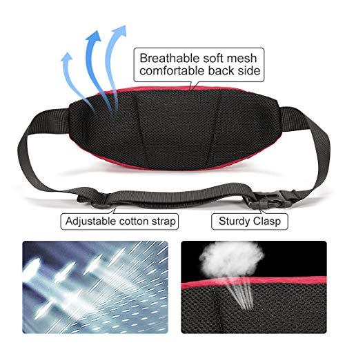 MUCO Travel Running Waist Fanny Pack for Women and Men Water Resistant Lightweight Waist Bag Waist Pack Hip Bum Bag with Adjustable Strap for Outdoors Travel Running Hiking Cycling, Red - Thumbnail 6