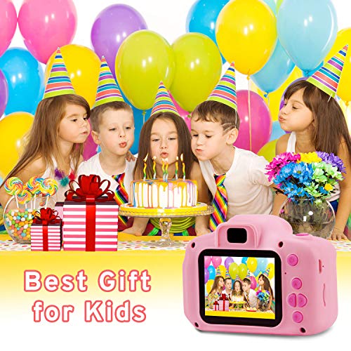 PROGRACE Kids Camera Digital Video Cameras for Kids Boys Birthday Toy Gifts Toddler Video Recorder Children Camera 2 Inch IPS with SD Card-Pink