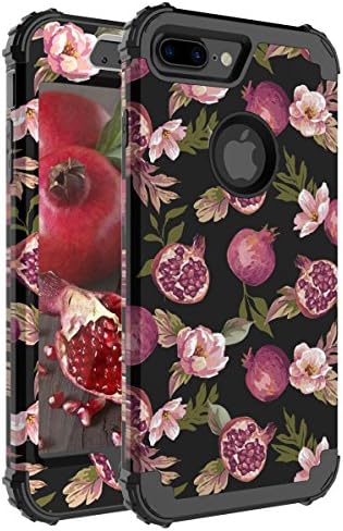 Jademin iPhone 7 Plus Case [Heavy Duty] Three Layer Hybrid Bumper Shockproof Anti-Slip Non-Scratch Cute Print Protective Case For Girls Women Fit For Apple iPhone 7 Plus (5.5 inch),Black Pomegranate