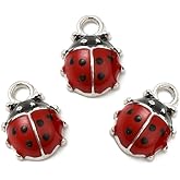 Clotiry 100Pcs Red & Black Enamel Ladybug Charms with Silver Loop Cute Insect Metal Charms for Jewelry Earring Making Crafts Keychain