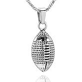 Yinplsmemory Cremation Keepsake Rugby Football Urn Necklace for Ashes for Women Men Stainless Steel Keepsake Memorial Ashes Jewelry