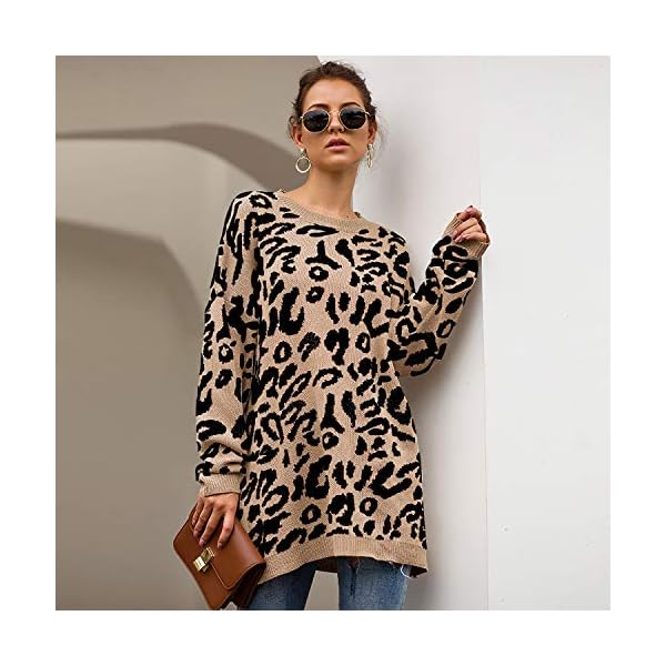 ECOWISH Women's Oversized Leopard Sweater Dress Long Sleeve Casual Camouflage Print Knitted Pullover Tunic Sweaters - Image 3