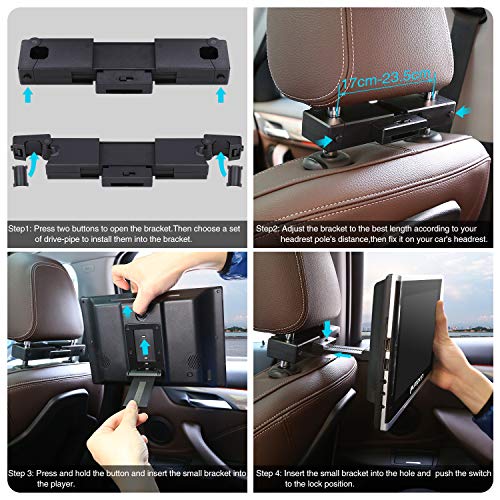 PUMPKIN 10.1 Inch Ultra-Thin Car Headrest DVD Player with Suction Drive, Support 1080P Video, HDMI, AUX, Region Free, AV in Out, USB SD, Last Memory