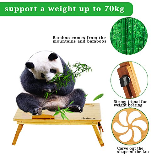 Cozihoma Laptop Desk Bamboo for Bed and Sofa, Portable Adjustable Laptop Desk Table Stand Up/Siting Foldable Breakfast Serving Bed Tray with Drawer, Ergonomics Design