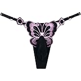 ChiaoLezhee Mens Sexy Butterfly Thong Lingerie, Sissy Girly Femboy Panties, Flower Sheer Mesh, Low Rise G-String Underwear
