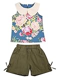 Baby Girls Outfit Sleeveless Floral Top Blouse+Green Shorts Clothes Sets