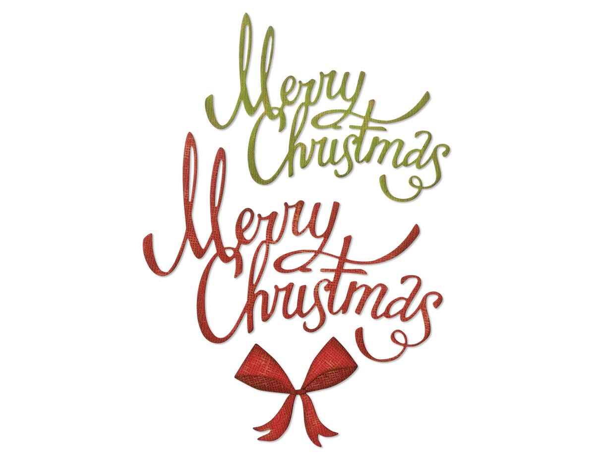 Sizzix Thinlits Dies Set 664196, Ribbon, Merry Christmas & Bow by Tim Holtz, 4 Pack, Multi Colour, One Size