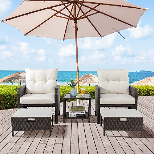 Vongrasig 5 Piece Wicker Patio Furniture Set, All Weather PE Wicker