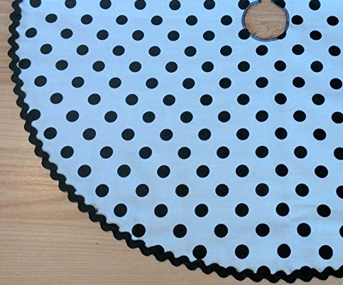 Small 21" White Black Polka Dot Tree Skirt - RicRac Trim, Made in USA
