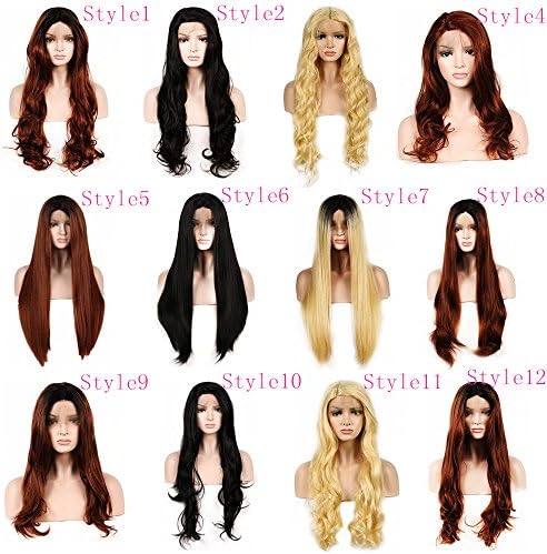 WigTech2017 250%Density Synthetic Lace Front Short Bob Straight 14 Inch 2 Tones Ombre Red Brown Color Heat Resistant Fiber Wigs With Baby Hairs For All Skin Tones Women