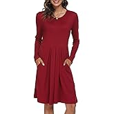 DouBCQ Women's Casual Long Sleeve Flowy Pleated Fall Dresses with Pockets