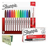 Sharpie Permanent Markers, Fine Point, Black, Box of 12 and Sharpie Permanent Markers, Fine Point, Assorted Colors, 12 Count, Includes 5 Color Flag Set