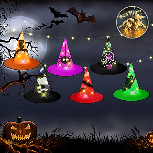 HIGBRE-Halloween-Decorations-Witch-Hats-6Pcs-Hanging-Lighted-Witch-Hat-Outdoor-Halloween-Decor-for-Tree-Porch-Yard