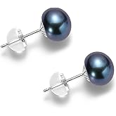 COYATE Pearl Earrings Sterling Silver Freshwater White/Black Pearl Stud Earrings for Women Hypoallergenic, Real Pearls 6/8/9mm, Simple Elegant Jewelry Gift for Her,Mother,Bride,Friend