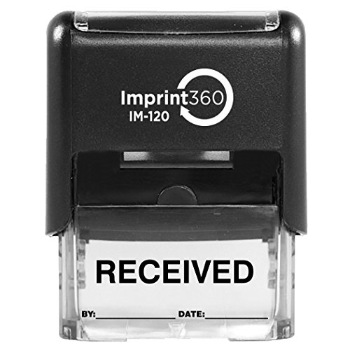 AS-IMP1104K - Received Stamp with by: & Date:, Black Ink, Heavy Duty Commerical Self-Inking Rubber Stamp, 9/16" x 1-1/2" Impression