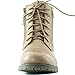 DailyShoes Women's Ankle Boots Combat Boot Low Heel Lace Up Zip Pocket Exclusive Credit Card Bootie Susan-01 Beige Pu 6