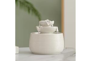 ANDADY Outdoor and Indoor Water Feature Fountain Waterfall Tabletop Desktop mini Ceramic Garden Fountain (White A170)