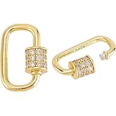 PH PandaHall 925 Sterling Silver Oval Screw Lock Charms 2pcs Carabiner Lock Clip Golden Cubic Rhinestones Screw Small Link Connector Snap Clips Hook Clasp for Necklace Bracelet Keychain Jewelry Making