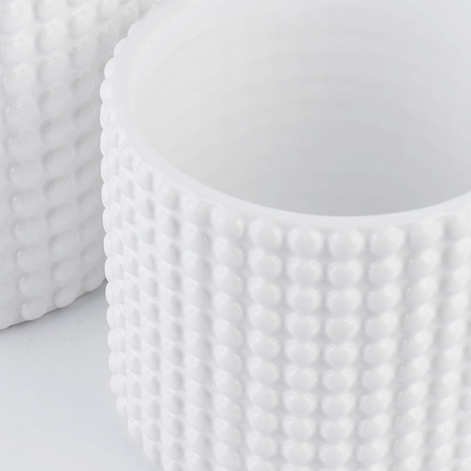 White Ceramic Vintage Style Hobnail Patterned Planter Pots - 6 and 5 Inch Containers with Watering Drain Plug for Indoor Succulent Plants or Flowers : Garden & Outdoor