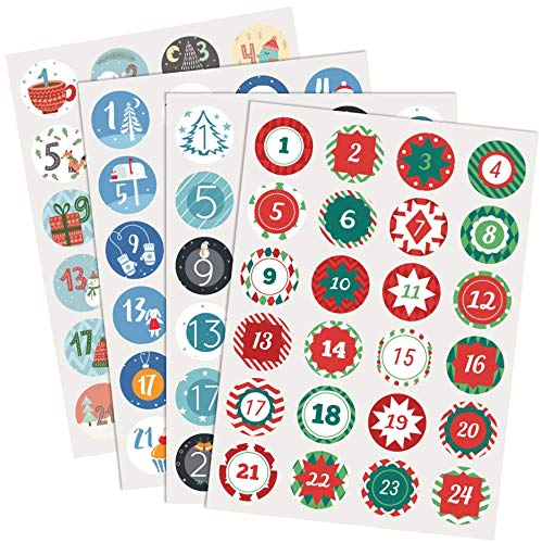 Naler 2025 Christmas Advent Calendar Numbers Stickers 4 Sheets, Advent Calendar 1 to 24 for Embellishments Gift, Cookies Candy Sealing Sticker, DIY Gifts Posted Baking Decoration Package Label