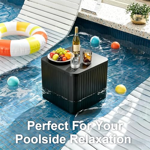 CHENG RONG 2-in-1 Umbrella Side Table – 16.54" Outdoor Patio Table with Fillable 15 Gal Water/Sand Base, Fits 1.5" Pole, UV Resistant for Pool, Deck, Garden (Black)