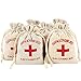Maxdot 60 Pieces Red Cross Cotton Muslin Bags Drawstring Survival Kit Bag Bachelorette Hangover Kit Bags for Wedding and Party, 6 by 3.9 inches
