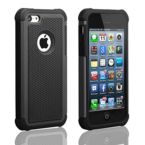 AUMIAU iPhone 5C Case,Hybrid Dual Layer Shock Absorbin Armor Defender Protective Case Cover (Hard Plastic with Soft Silicon) for Apple iPhone 5C-Black