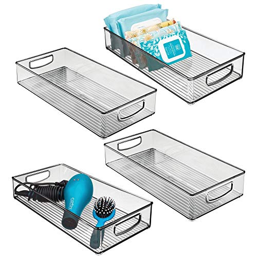 mDesign Plastic Stackable Storage Container Bin with Handles - Bathroom Cabinet Organizer for Makeup, Shampoo, Conditioner, 16