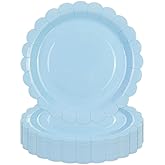 Xjoviative 50 Pcs Blue Paper Plates 9 Inch, Scalloped Paper Plates Disposable Cake Dessert Dinner Plate for Birthday Baby Shower Wedding Party Decorative Supplies (Blue, 9 INCH)