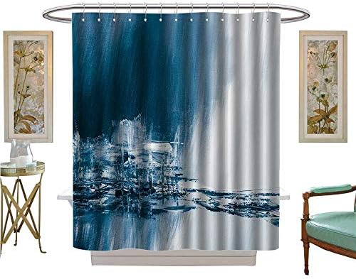 luvoluxhome Shower Curtains 3D Digital Printing Blue Painted Background Wallpaper Texture Satin Fabric Bathroom Washable W36 x L72