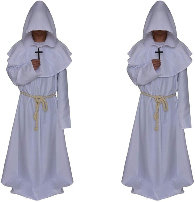 Costume Moine Médiéval Avec Capuche - Robe De Prêtre Pour Halloween, Cosplay, Reconstitution - Taille S à XL