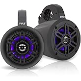 Pyle Waterproof Marine Wakeboard Tower Speakers - 4 Inch Dual Subwoofer Speaker Set w/ 300 Max Power Output - Boat Audio System w/Built-in LED Lights - Mounting Clamps Included PLMRLEWB46B (Black)