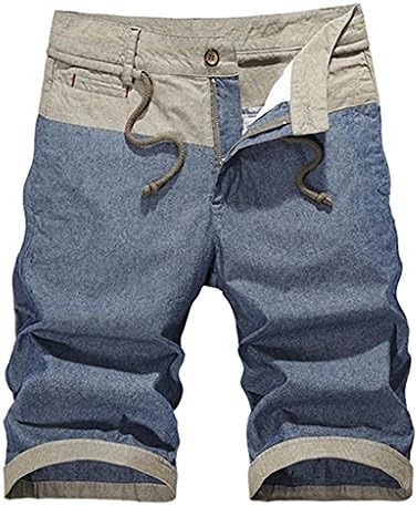 LOKOUO Worn Men's Casual Patchwork Beach Summer Shorts Plus Size Demin Blue34