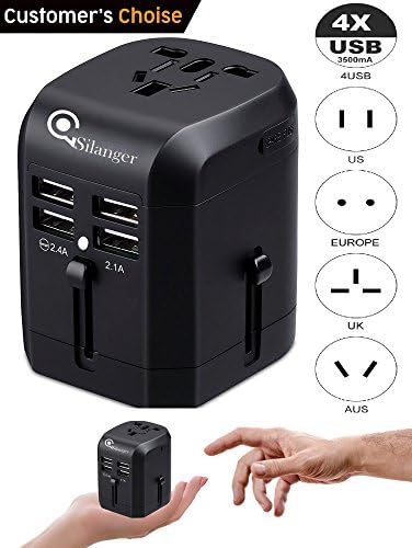Universal Travel Adapter - 4 USB Charging Ports Worldwide - All in One Universal Power Converter Wall AC Power - Plug Adapter Wall Charger for Cell Phone Laptop by Silanger