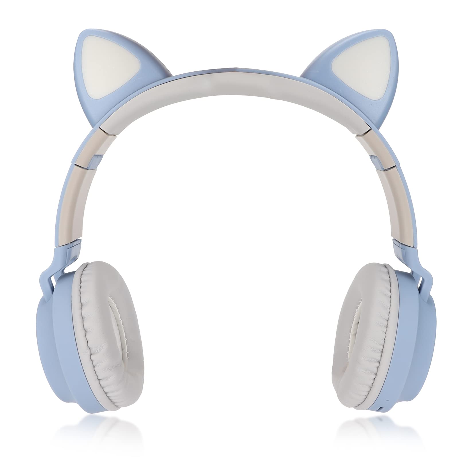 Zunate Cat Ear Gaming Headphones, Wireless 5.0 Foldable Gaming Headset,LED Light Over Ear Gaming Headphone for Kids,with Soft Earmuffs(Blue Gray)