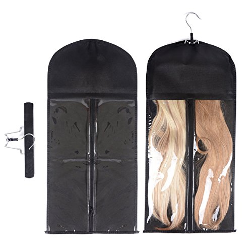 Modpion Hair Extension Hanger Double Side Anti-slip Hair Extension Holder with Portable Protection Suit Bag (Black)