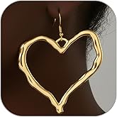 Gold Heart Earrings for Women Chunky Gold Silver Heart Earrings Hollow Metal Big Hearts Dangle Stud Earring Exaggerated Minimalist Valentine's Day Heart Earrings Valentines Day Jewelry Outfits Accessories