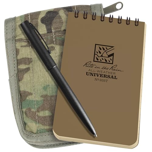 Rite in the Rain Kit de caderno espiral superior à prova de intempéries de 7,6 cm x 12,7 cm: capa de tecido MultiCam CORDURA, caderno caramelo de 7,6 cm x 12,7 cm e caneta à prova de intempéries (nº