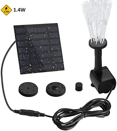 Yantop Outdoor Solar Powered Bird Bath Fountain Pump with 1.4W Power Panel Kit and Water Pump, Water Fountains, Watering Submersible Pump with 4 Spray Nuzzles, for Pond, Garden Decoration (8.7ft Cord)