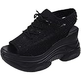 DESESE XHOGNLS Women's Hollow Out Platform Wedge Sandals Non-Slip Breathable Lace-Up Fish Mouth Sneakers Casual Summer Hollow_Out Open Toe Sport Shoes