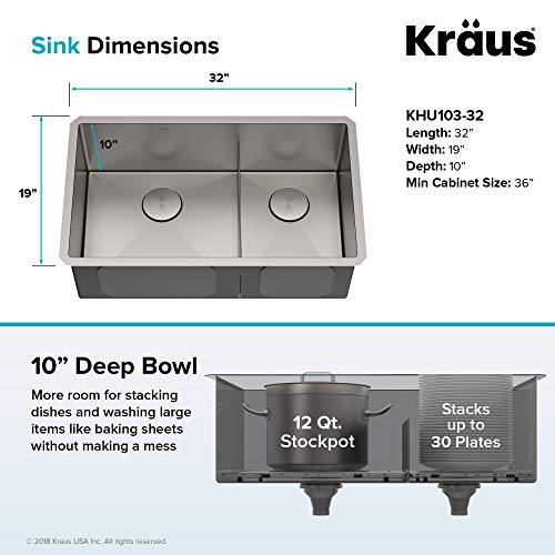 Kraus KHU103-32 Standart PRO Kitchen Sink, 32, 60/40 Double Bowl Kraus KHU103-32 Standart PRO Kitchen Sink, 32, 60/40 Double Bowl