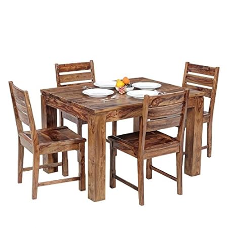 Ringabell Modish Solid Wood Four Seater Dining Table (Natural Teak Finish)