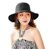 Double Couple Linen Wide Brim Summer Beach Sun Hat For Women Foldable Travel Packable UV Bucket Cap (Black)