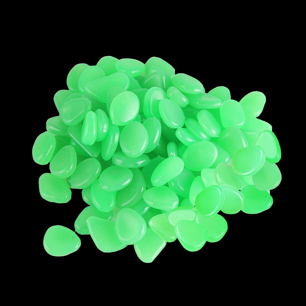Muzero Glow in The Dark Pebbles, 100pcs Green Glowing Rocks Luminous Stone for Fish Tank, Garden Yard, Path Patio Aquariums Rocks Decor Light Up Rocks