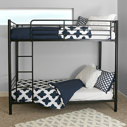 Sturdy Metal Twin-Over-Twin Bunk Bed in Black Finish